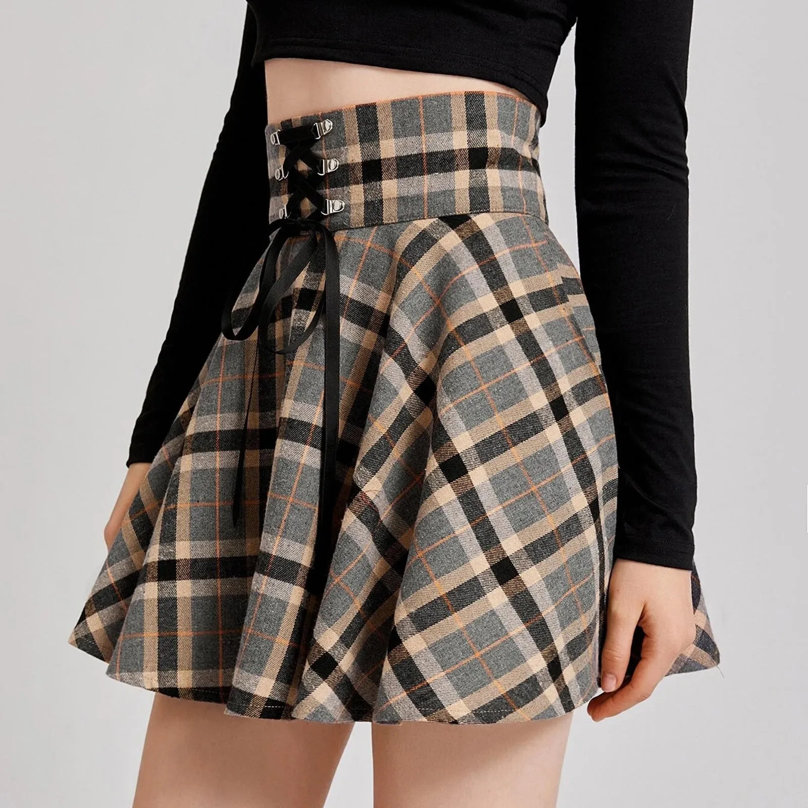 Новинка 2021 женская летняя мини-юбка в клетку стиле Харадзюку на шнуровке с