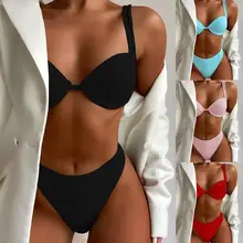 Conjunto de ropa de baño Sexy, ropa de playa con Push Up, sujetador de realce, bragas de cintura alta, conjunto de Bikini, traje de baño (1)
