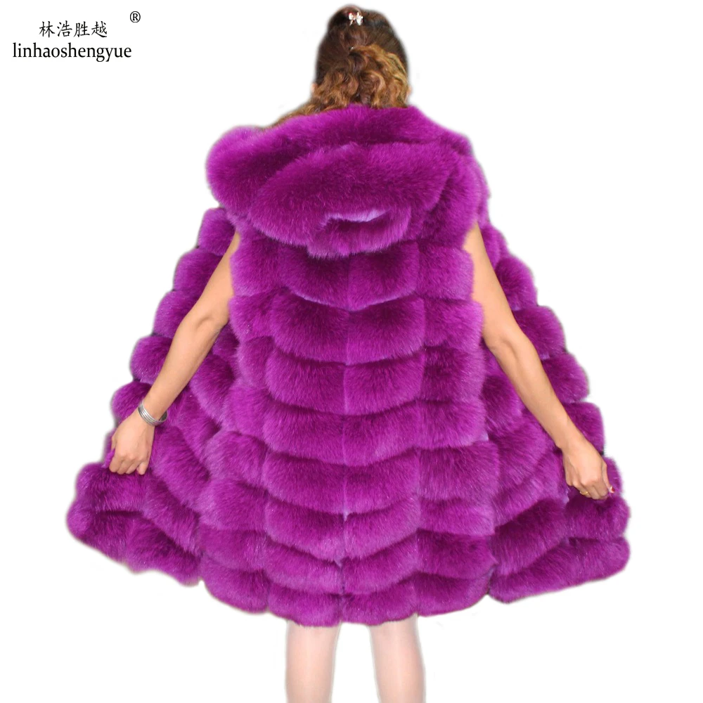 Жилет Linhaoshengyue из натурального Лисьего меха с капюшоном длиной 90 см женский жилет
