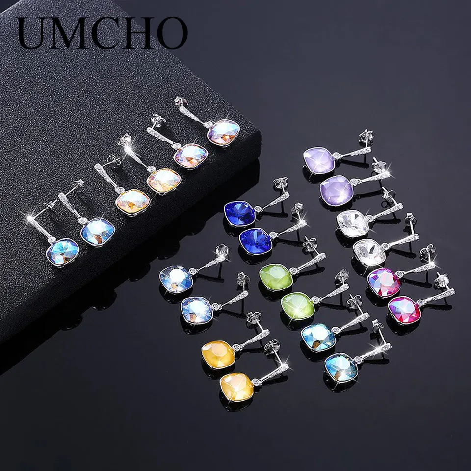 

UMCHO 1PCS Solid 925 Sterling Silver Created Crystal Stud Earrings Set for Women Girl Party Wedding Daily Jewelry Gift