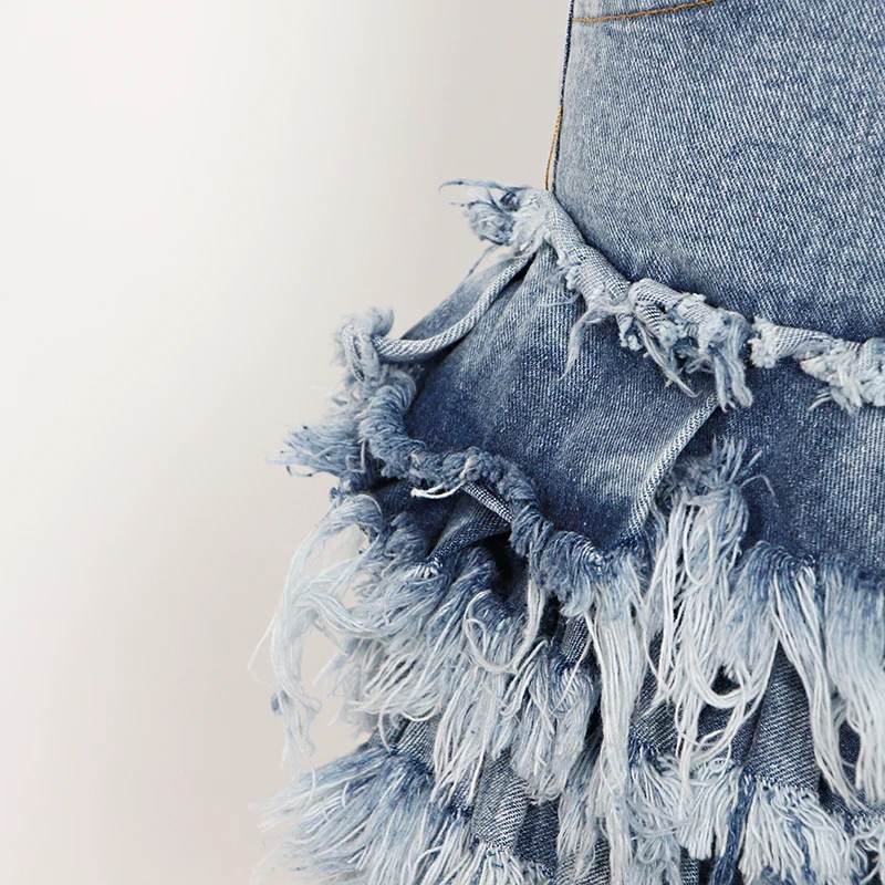 

Twotwinstyle Sexy Party Patchwork Denim Women's Shorts High Waist Tassel Pocket Slim Shorts Female Fashion New Clothing 2021