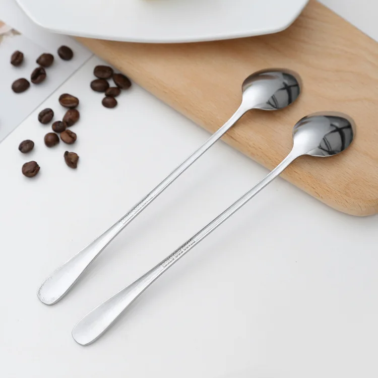 Korean Style Tea Coffee Mixing Spoon Stainless Steel Long Handle Dessert Teaspoons Drink Tableware Simple Design | Дом и сад