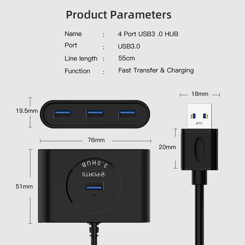 USB 3,0 концентратор 50 см высокоскоростной 4 порта с блоком питания USB3.0 сплиттер OTG адаптер для iMac НОУТБУК настольные компьютерные аксессуары