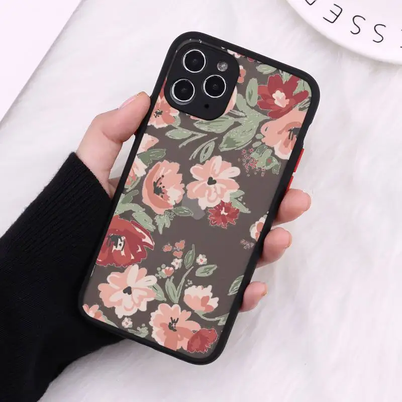 

Phone Case For iPhone 12 11 Mini Pro XR XS Max 7 8 Plus X Flower Romantic Matte transparent Cover