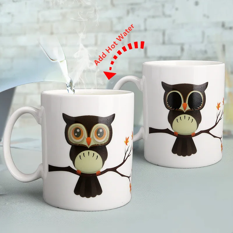 

Novelty Owl Magic Mug Color Changing Cup Coffee Tea Milk Handle Cup Fun Gifts 300ml