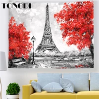 tongdi tapestry modern elegant paris city landscape oil painting print wall hanging mat decor for home parlor bedroom livingroom