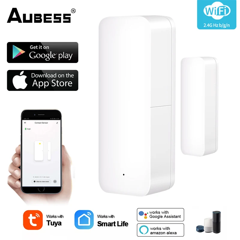 

Aubess Tuya WiFi Smart Door Sensor Door Open/Closed Detectors App Notification Alert/Sound Security Alarm With Alexa Google Home