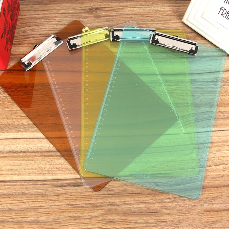 2pcs/lot A4 folder writing board PP clip file transparent plastic belt scale bulletin pad board document clip office supplies