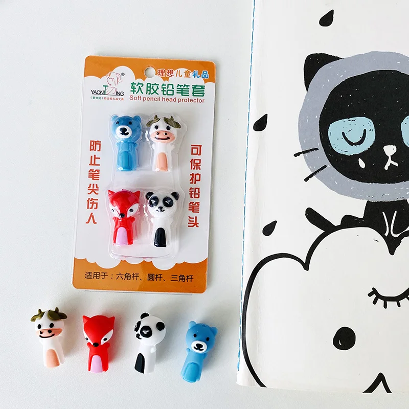 4 шт./упак. Kawaii из мягкой резины с принтом медвежонка панды лиса корова ручка
