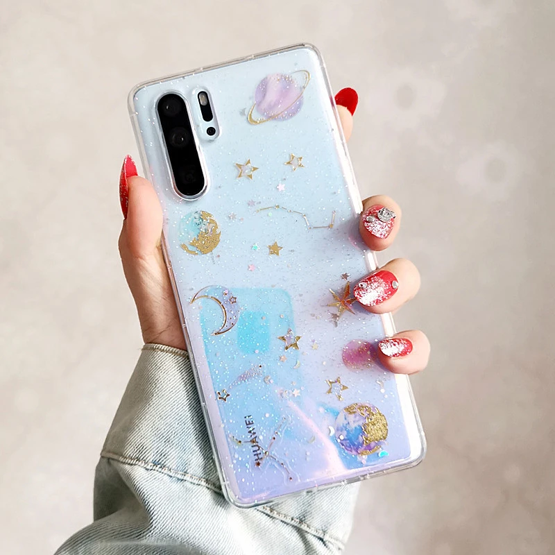 Прозрачный блестящий чехол с космическими звездами для huawei p30 pro p30 lite p30, прозрачный мягкий силиконовый чехол из ТПУ для huawei p20 lite, чехол
