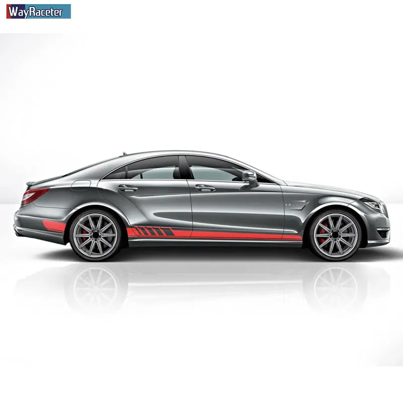 Наклейка на юбку в полоску сбоку для Mercedes Benz CLS Class W219 C219 W218 C218 X218 C257 CLS63 AMG|Наклейки