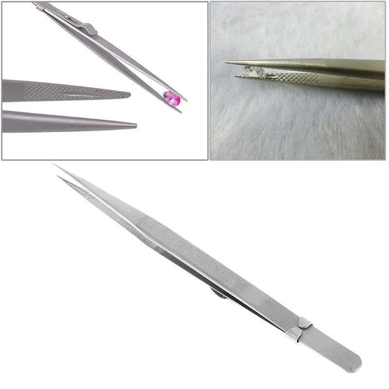

Jewelry Tweezers Concave Groove Diamond Stainless Steel Adjustable Craft Tools