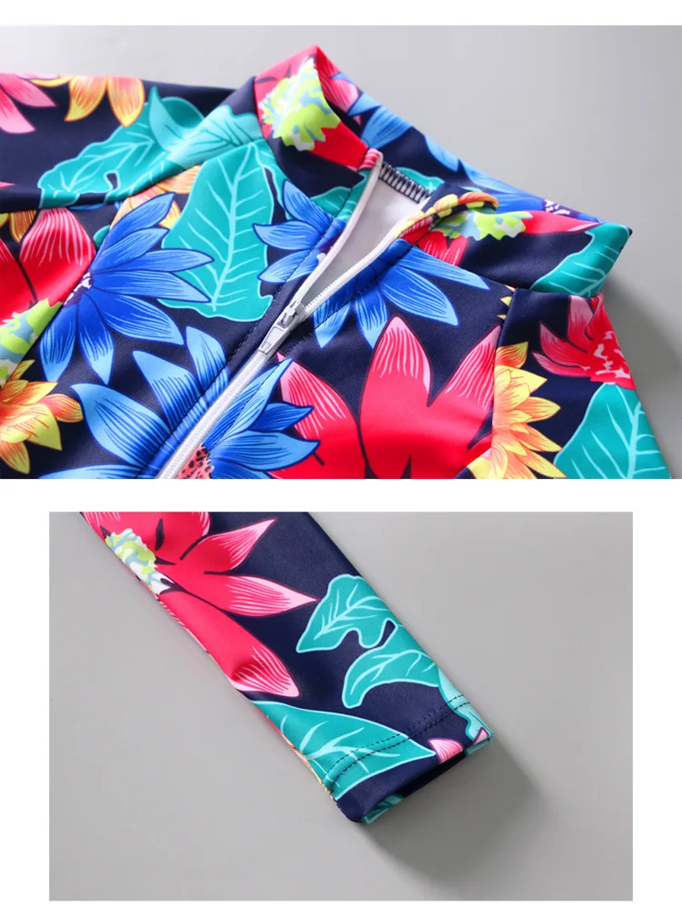 Детский слитный купальник с длинным рукавом и цветочным принтом|Комбинезоны| |