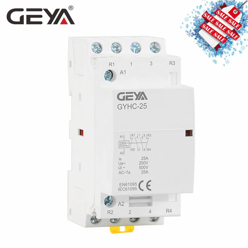 GEYA контактор 4P 25A 4NO или 2NO2NC 220 V/230 V 50/60HZ Din rail бытовой AC Контактор В соответствии с стандартом