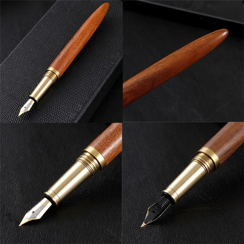 Classic 0.5mm Wood Fountain Pen Copper Business Fine Nib Office School Supplies Stationery | Канцтовары для офиса и дома