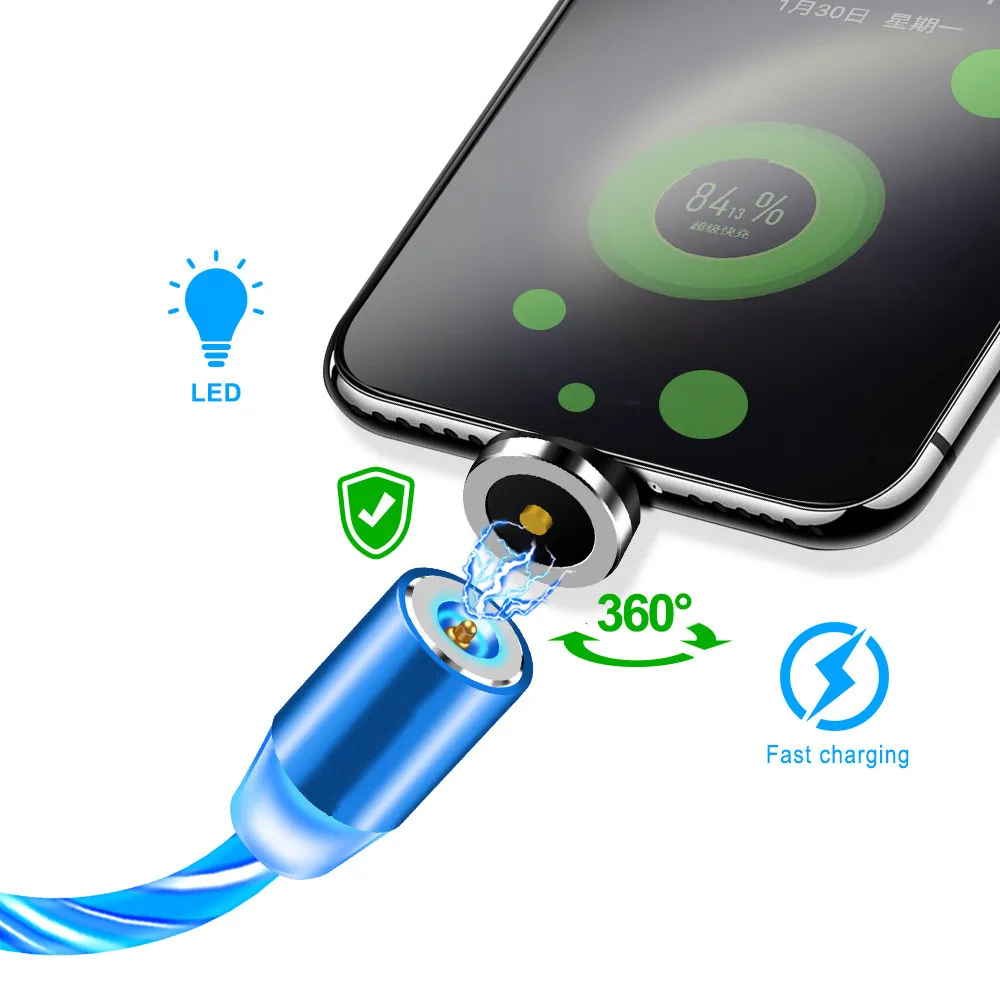 Магнитное зарядное устройство типа C светодиодный светящийся кабель для Samsung galaxy