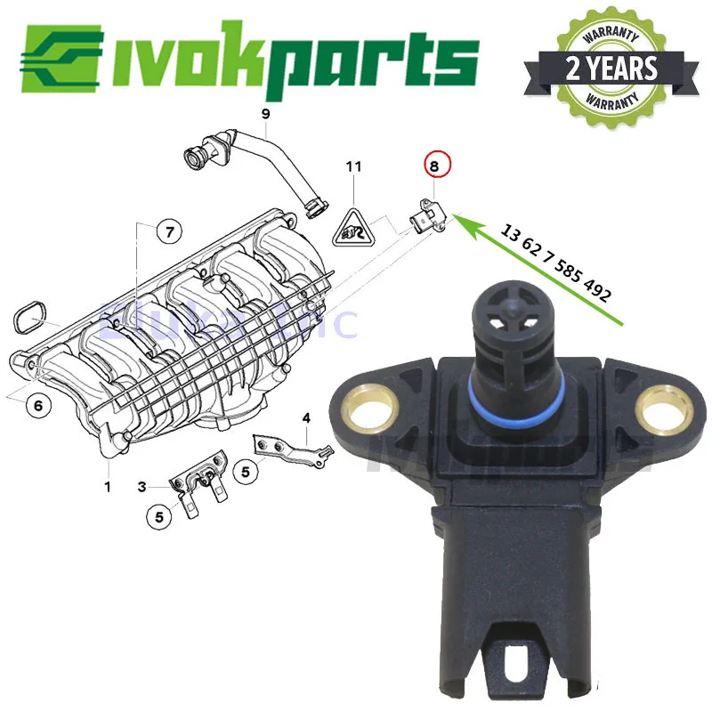 Карта датчика давления для BMW 1 3 5 6 7 X Z Series 135i 335i 535i 550i 650i 740Li 750Li X5 X6 Z4 3.0L 4.4L|Датчик