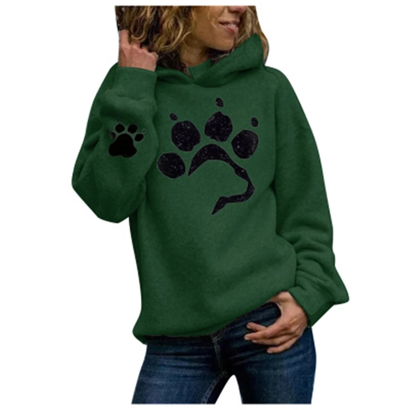 

Plus Size 3XL Women Hooded Sweatshirt Winter Cat Paw Print Long Sleeve Hoodies Kawaii Fleece Warm Loose Fall Pullover Streetwear