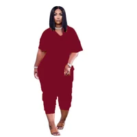 2021 summer new style large size short sleeved straight straight solid color casual fashion street wear female jumpsuit