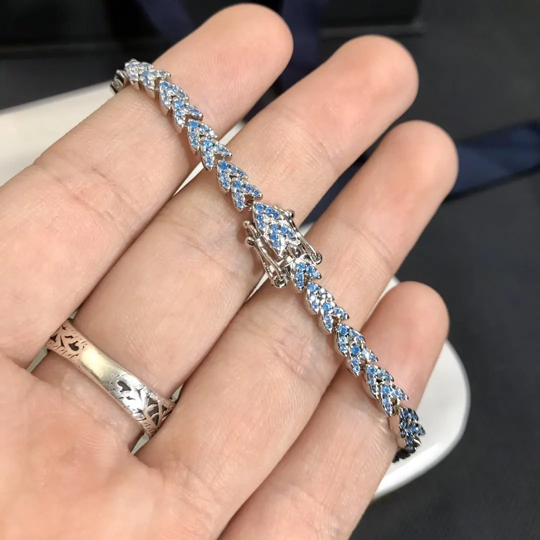 Модный шарм копия 1:1 Серебряное озеро синий кутюр Пшеница Спайк браслет женские