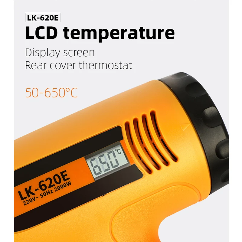 

220V 2000W Heat Gun Temperature Adjustable mini hot air gun Professional Shrink Wrapping Thermal Heater Nozzle LCD Display