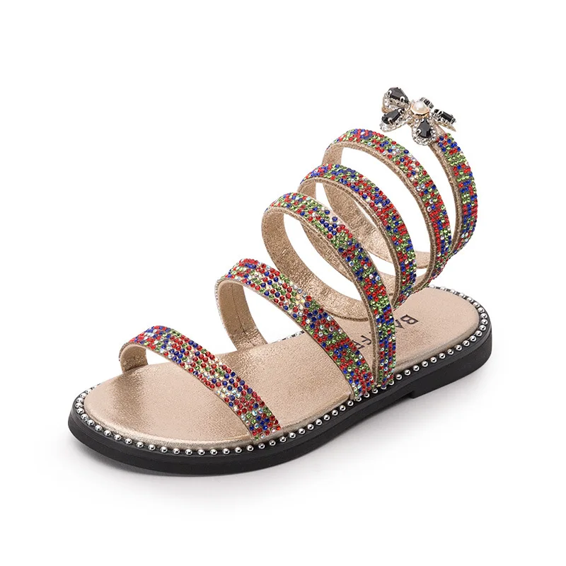 

New Girls sandals High-end rhinestone Children's beach shoes Flat Heel Party Princess kids sandals