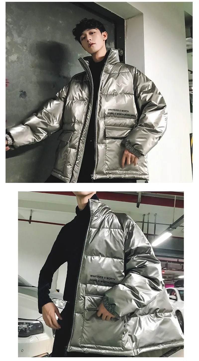 

Silver Winter Jacket Men Parkas 2020 Mens Streetwear Thick Coat Windbreaker Korean Puffer Jackets Warm Bubble Coats