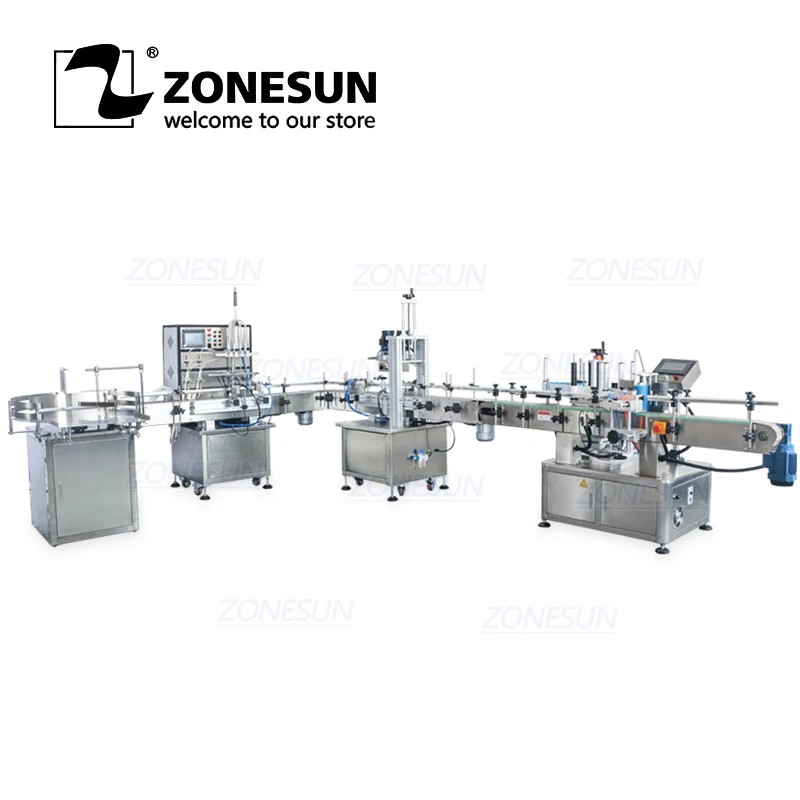 

ZONESUN Production line configuration Automatic Bottle Labeler Liquid Filling Capping And Labeling Machine Plastic Bottle Round