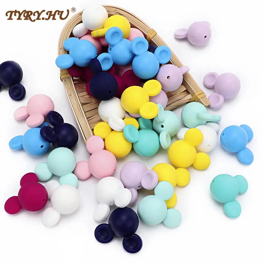

TYRY.HU 5Pcs/Lot Mouse Shape Silicone Biter Beads Teether Baby Teething Pendant Silicone Pacifier Clips BPA Free Teething Toys