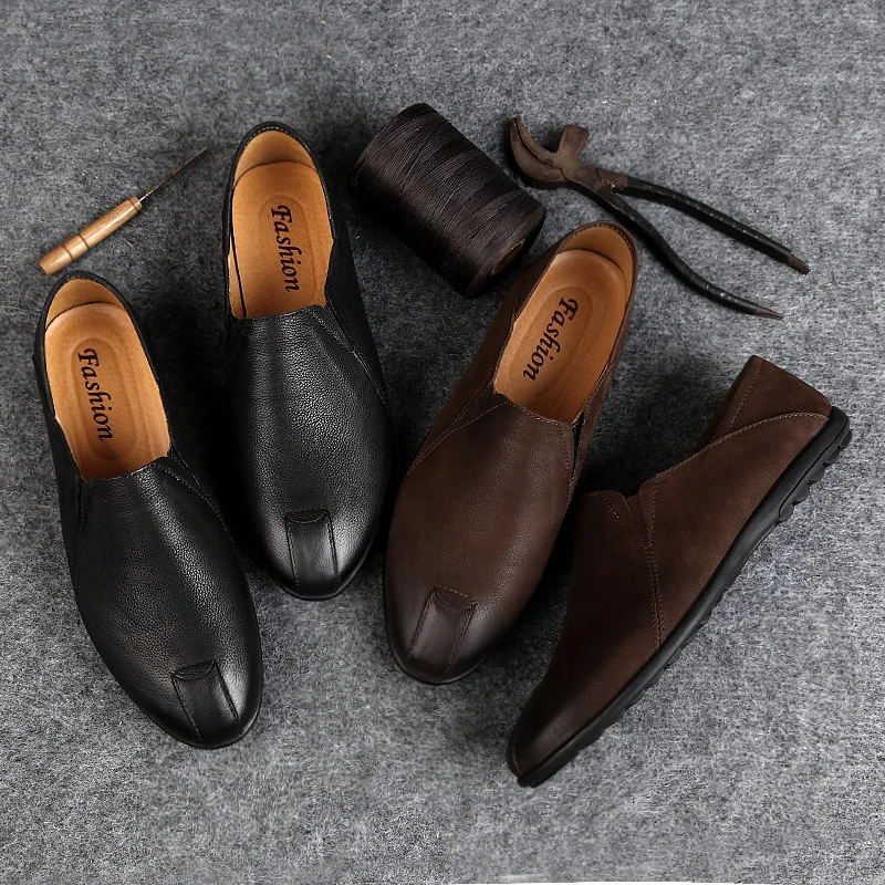 

Men genuine Leather Shoes Breathable Spli-On Men's Casual Shoes Light Soft Mens Loafers Driving Shoes moccasins Zapatos Hombre