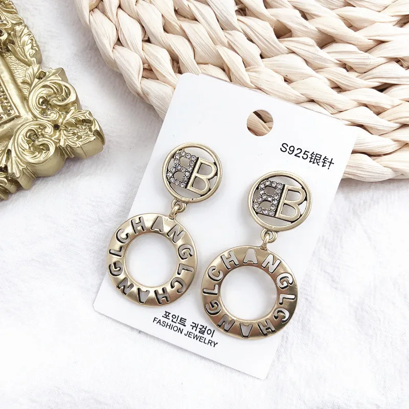 

2021 New Fashion Luxury Vintage Antique Gold Earrings S925 Silver Needle Geometric Love Star Letter Earrings women Jewelry