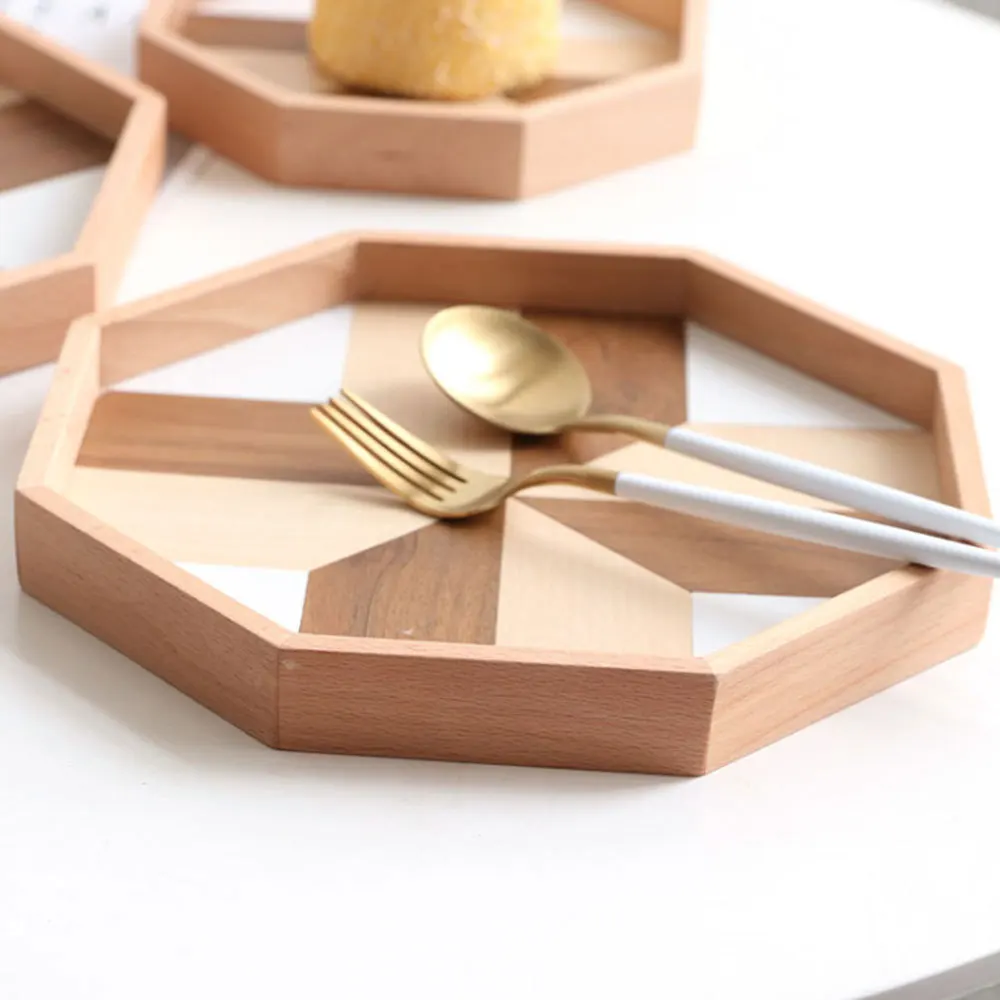 

Octagon Serving Tray Wooden Handmade Tray Tea Dessert Breakfast Picnic Tray For Home