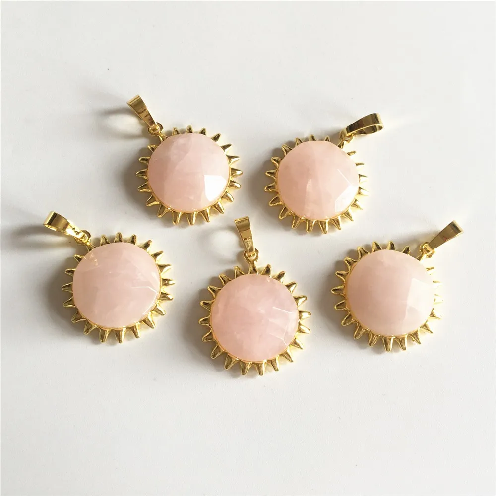 Подвеска с кристаллом подсолнуха FUWO Классическая из натурального розового