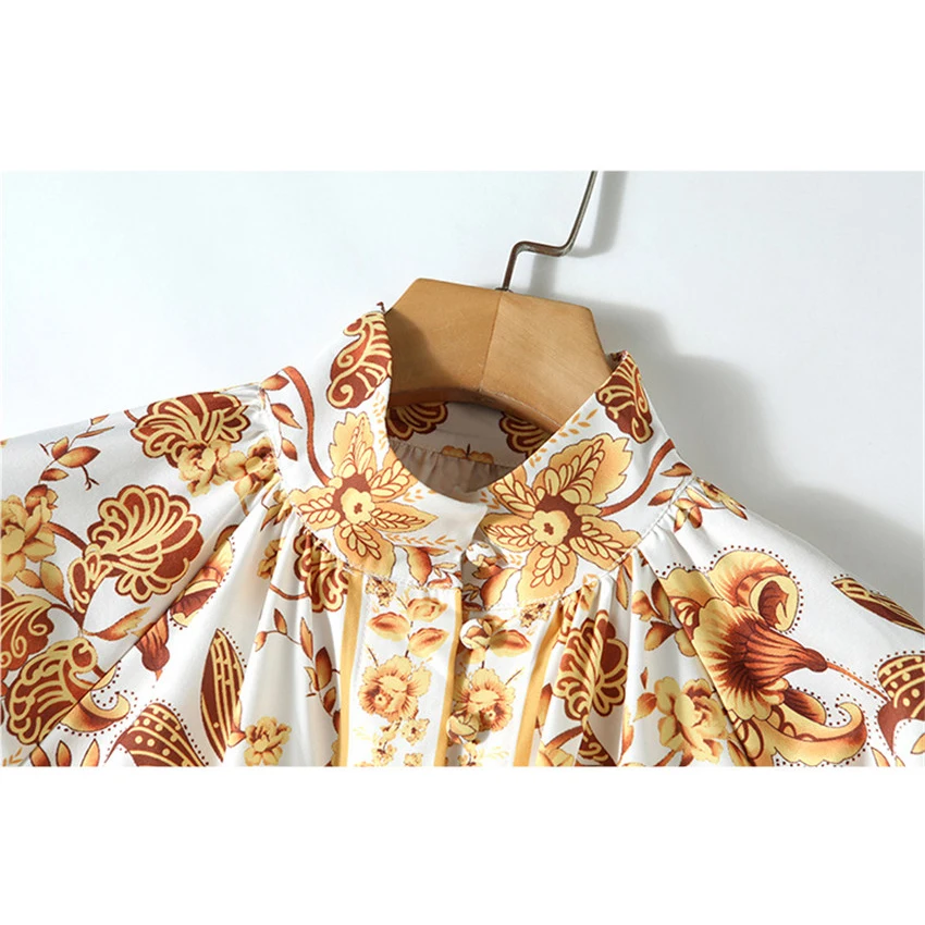 

2020 High Quality Spring Autumn 2 Piece Set Women lantern Sleeve Shirt Tops Two Piece Shorts Set Designer Runway Suits