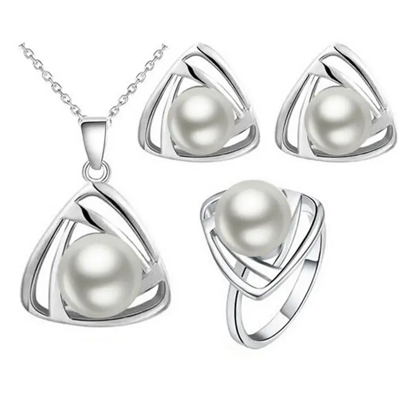

Fine Pearl Jewelry Set 100% Natural Freshwater Jane 925 Sterling Silver Jewelry Necklace Earrings Ring Women's Gifts s035
