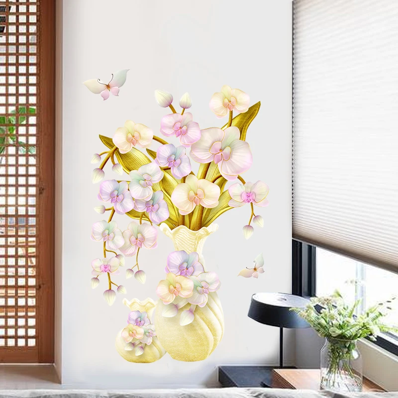 

5 Kinds Chinese Style Vase Wall Stickers Flowers Home Decor Living Room Bedroom Creative PVC Room Wallpaper Murals