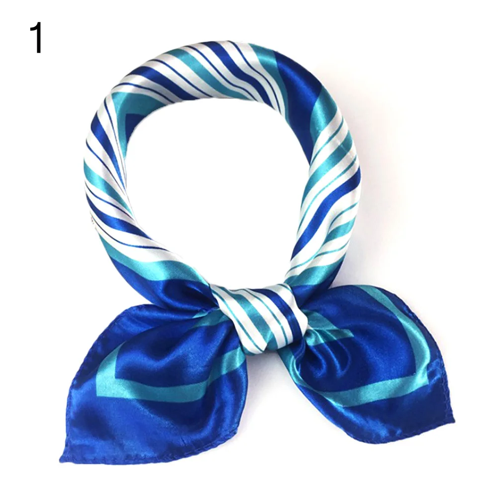 

New 70x70cm Women Multifunction Polyester Silk Scarf Elegant Stripes Printed Casual Satin Small Square Wraps Scarves Shawl