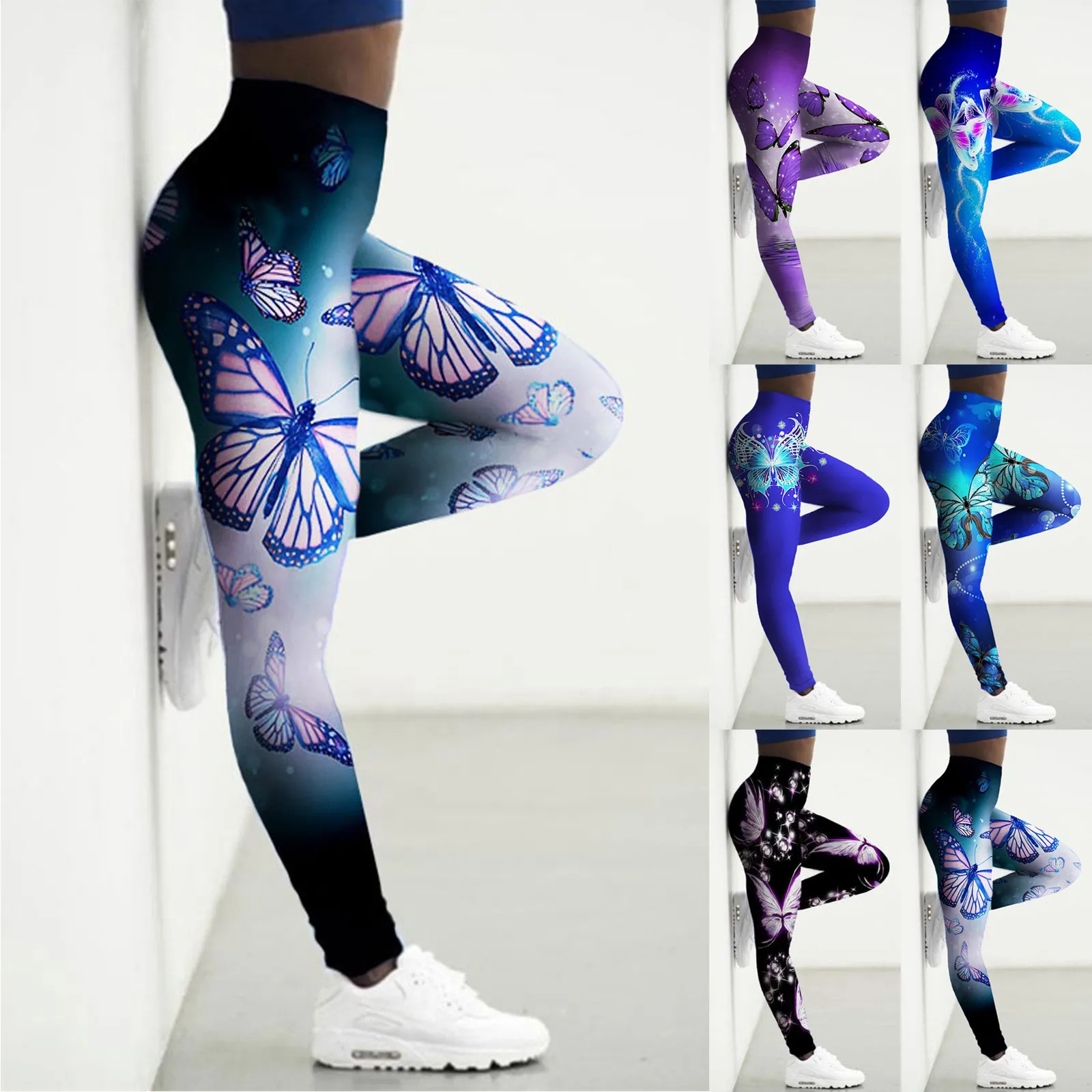 

Fashion Size Sport Yoga Print Pants Silm Pants Women Butterfly Fashion High Leggings Waist Plus Pants