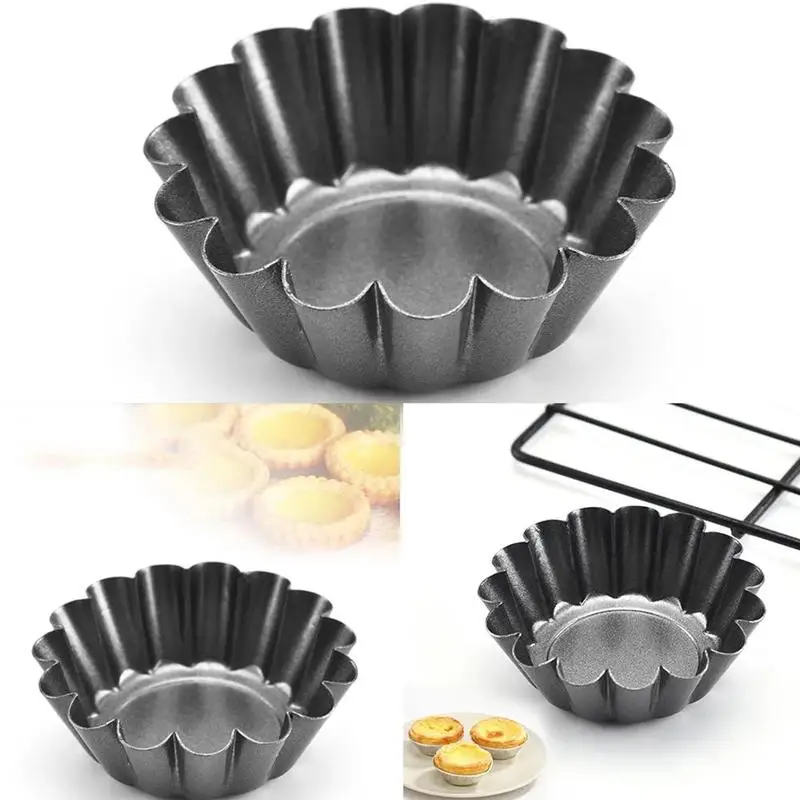 

Black Aluminum Making Cake Molds Cooking Egg Tart Pudding Cupcake Oven Baking Pastry Heat Resistant Chrysanthemum Shape Mold