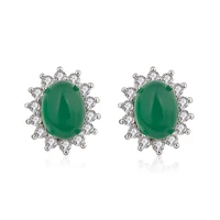 vintage earrings 925 silver jewelry oval emerald zircon gemstone stud earring accessories for women wedding promise party gift