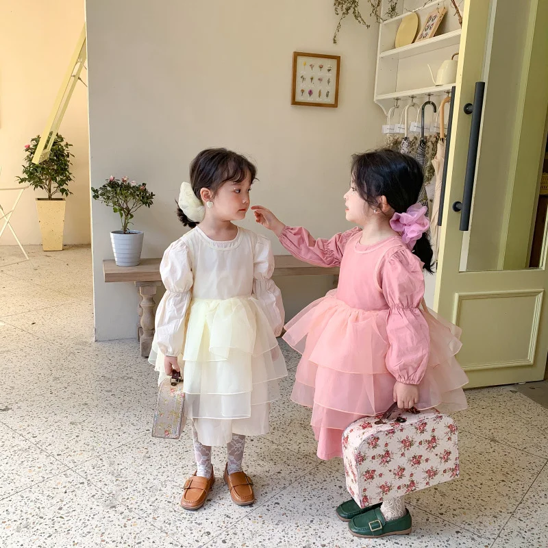 Весеннее многослойное платье маленькой принцессы в Корейском стиле комплект из 2