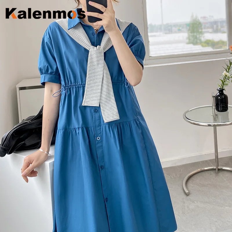 

Long Dress Women Casual Dresses Summer Vestidos Mid Length Doll Collar Cotton Loose Large Size Shirt Dresses Korean Feminino