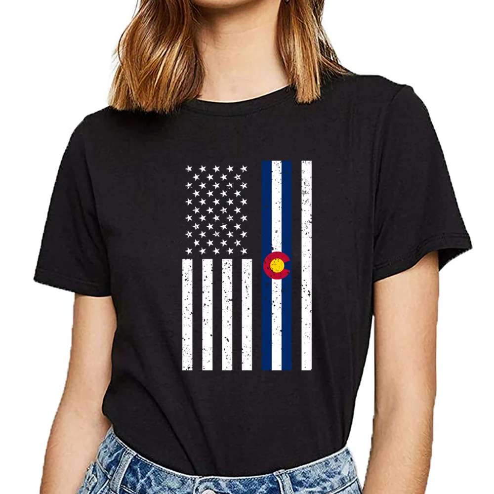 Женская футболка с американским флагом США Денвер сувенир Лето Harajuku принт