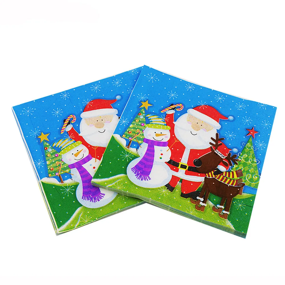 

20pcs Christmas Napkins Baby Shower Decoration Party Paper Towel Anniversaire Boy or Girl happy New Year Tableware Layout