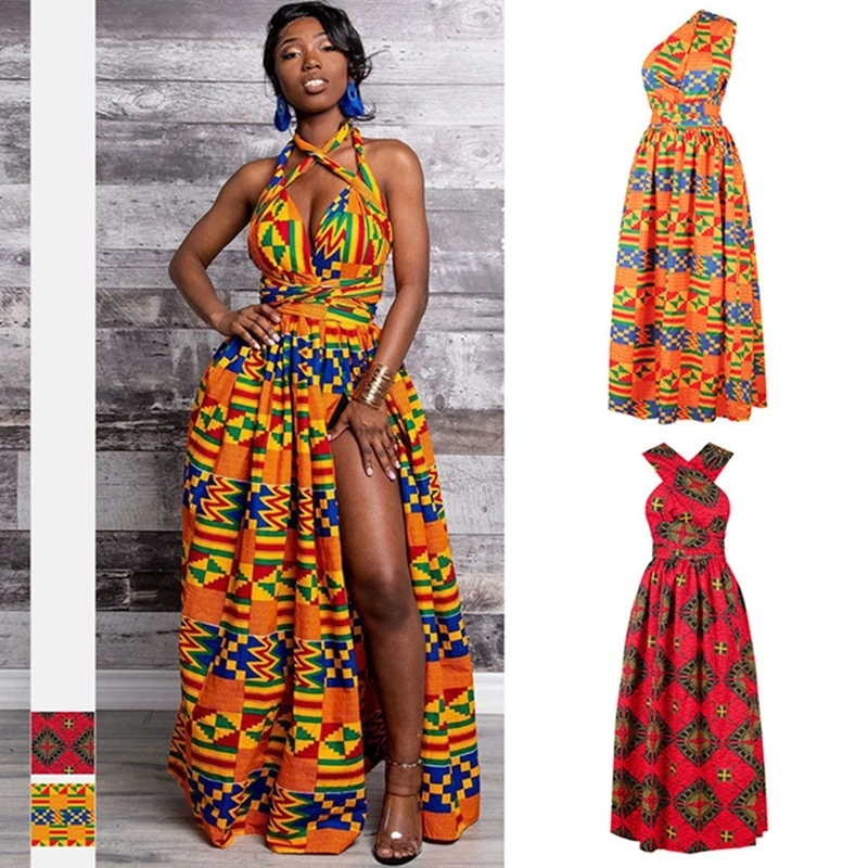 

African Style Leisure Women Long Dresses Dashiki Robe Floral Print Split Maxi Dress Sexy Ethnic African Vestidos Plus Size