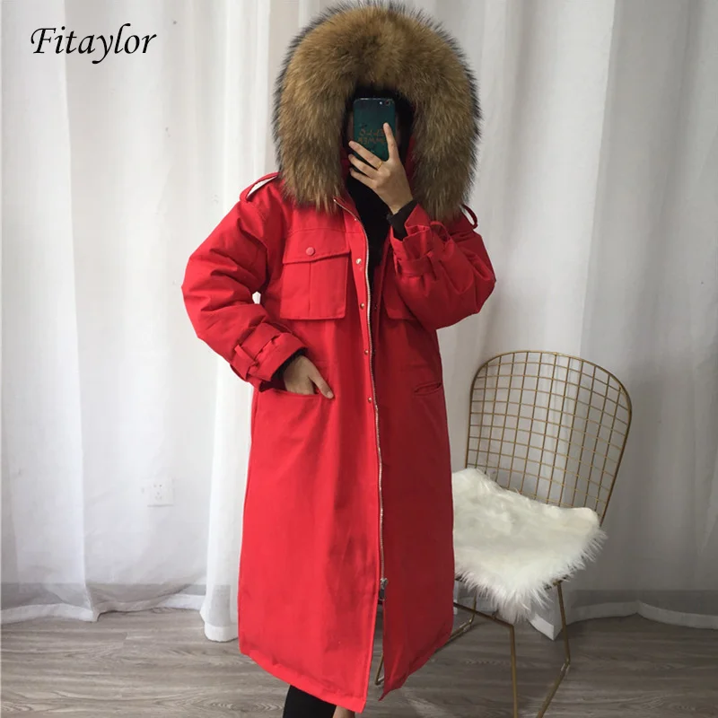 Fitaylor 2020 большой натуральный енотовый меховой воротник пуховик женская зимняя