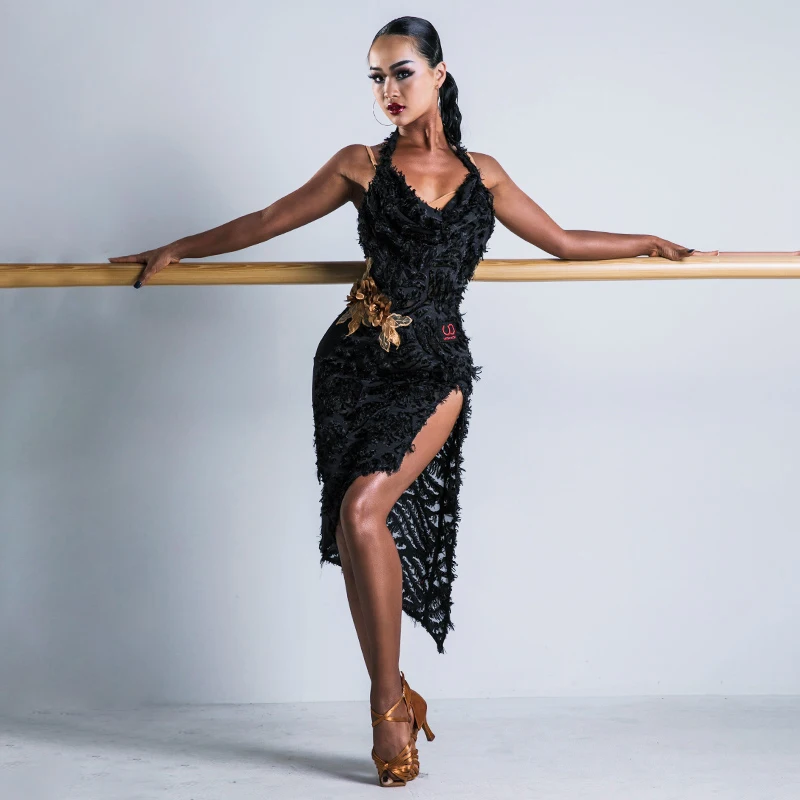 

Professional Training Performance Competition Clothes Sexy Two-piece Latin Dance Skirt Dress Female UA216