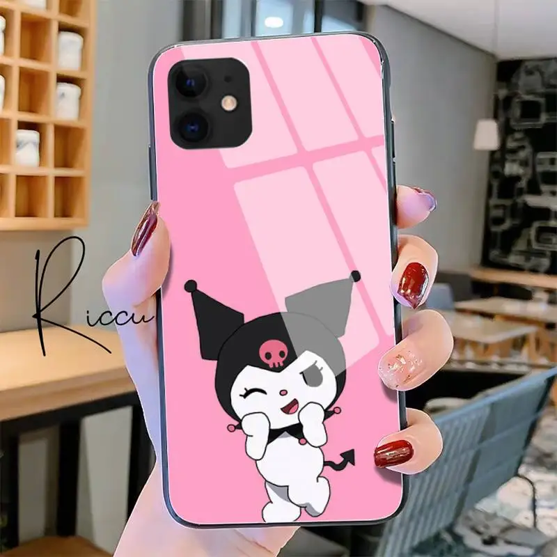 

Cute cartoon Kuromi Phone Case Tempered Glass For iPhone 11 Pro XR XS MAX 8 X 7 6S 6 Plus SE 2020 12 Pro Max Mini case
