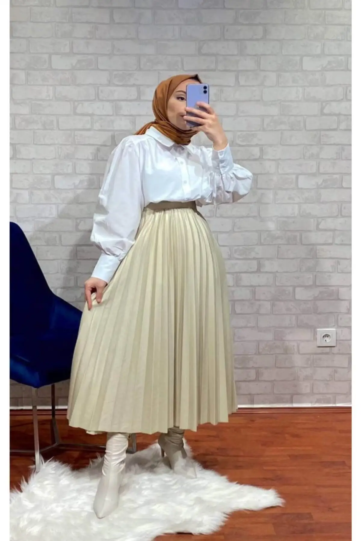 

Stone Leather appearance Long Skirt Women Muslim Clothing Skirt