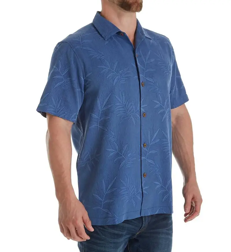 17 Colors Only 98pcs Mens Fashion Shirts 2019 Hawaii Floral Silk Original Fit Camp Shirt Leaves Textured Print Short Sleeves Big | Мужская